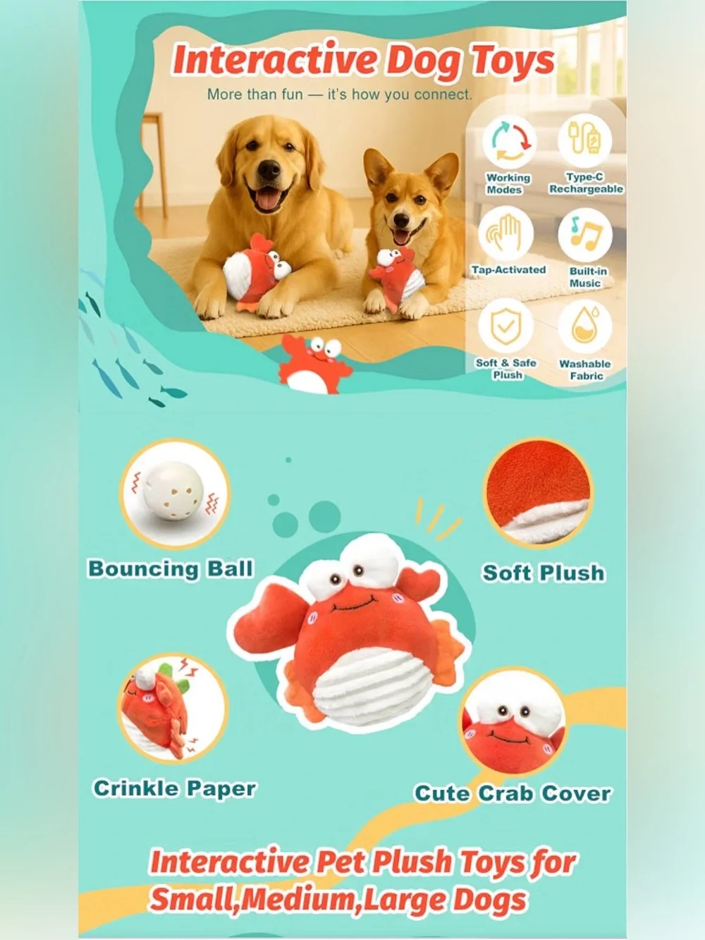 Gukco Interactive Bouncing Crab Dog Toy